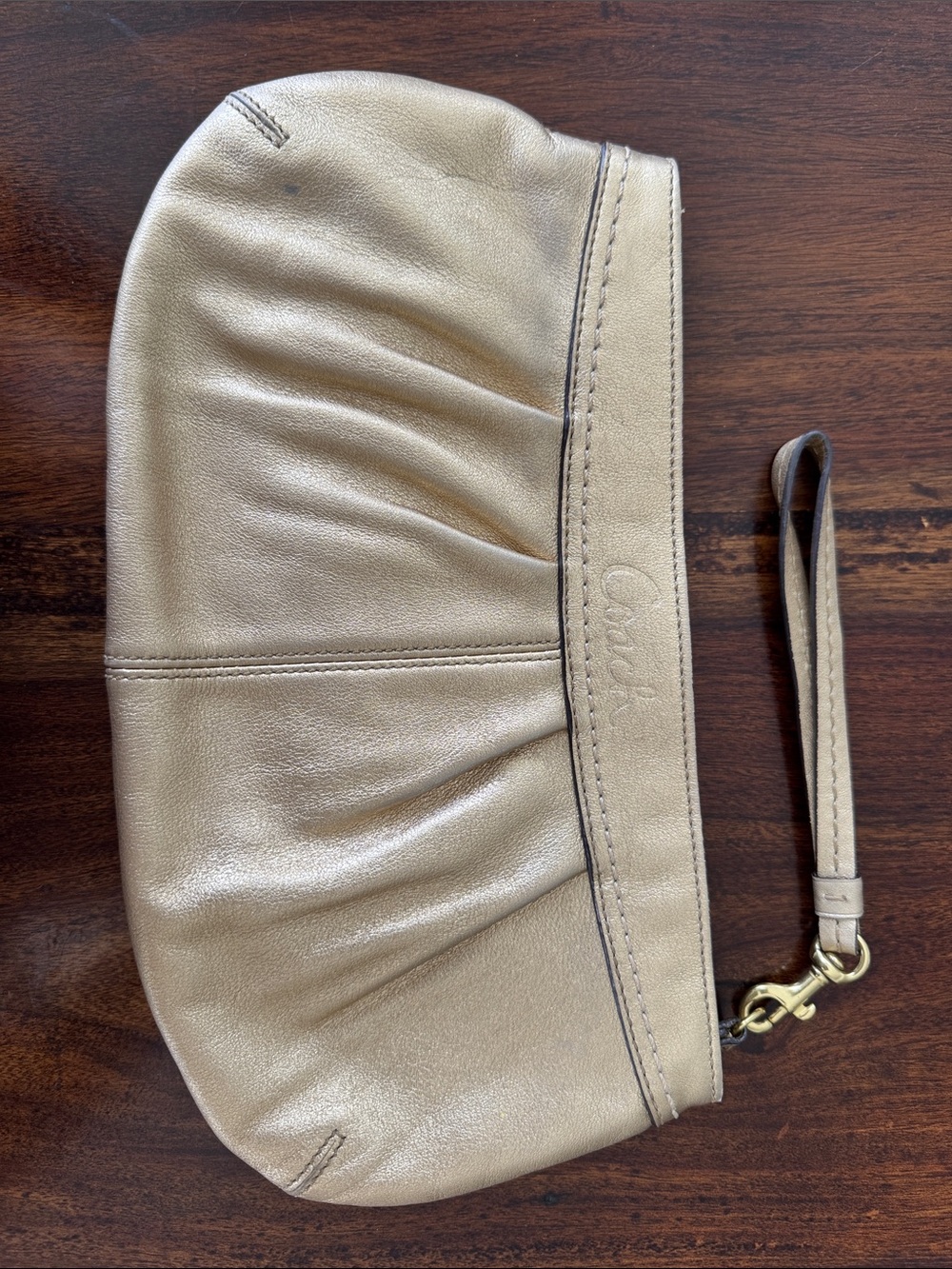 Coach Metallic Gold Leather Wristlet Clutch